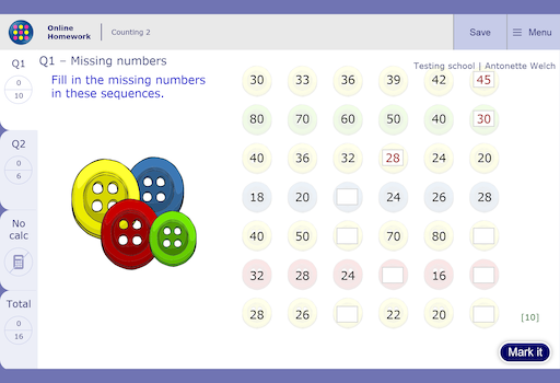 MyMaths Save button