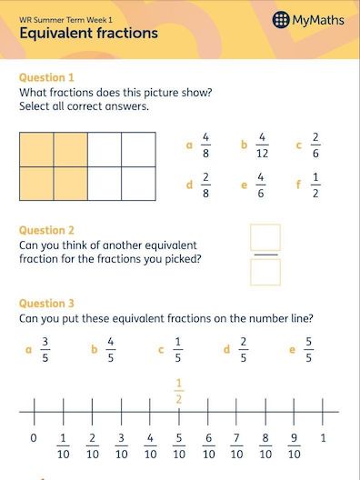 MyMaths Primary worksheet sample