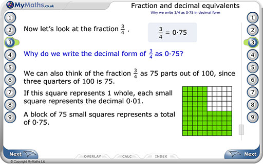 Fraction and decimal equivalents
