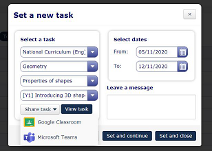 Share MyMaths tasks with Google Classroom and Microsoft Teams