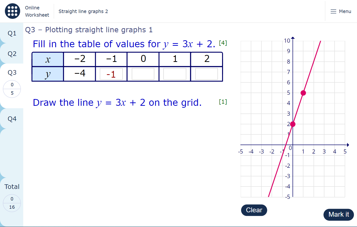 A worksheet page showing three coordinate planes. Students drag and draw straight lines on the coordinate planes according to the given equations.