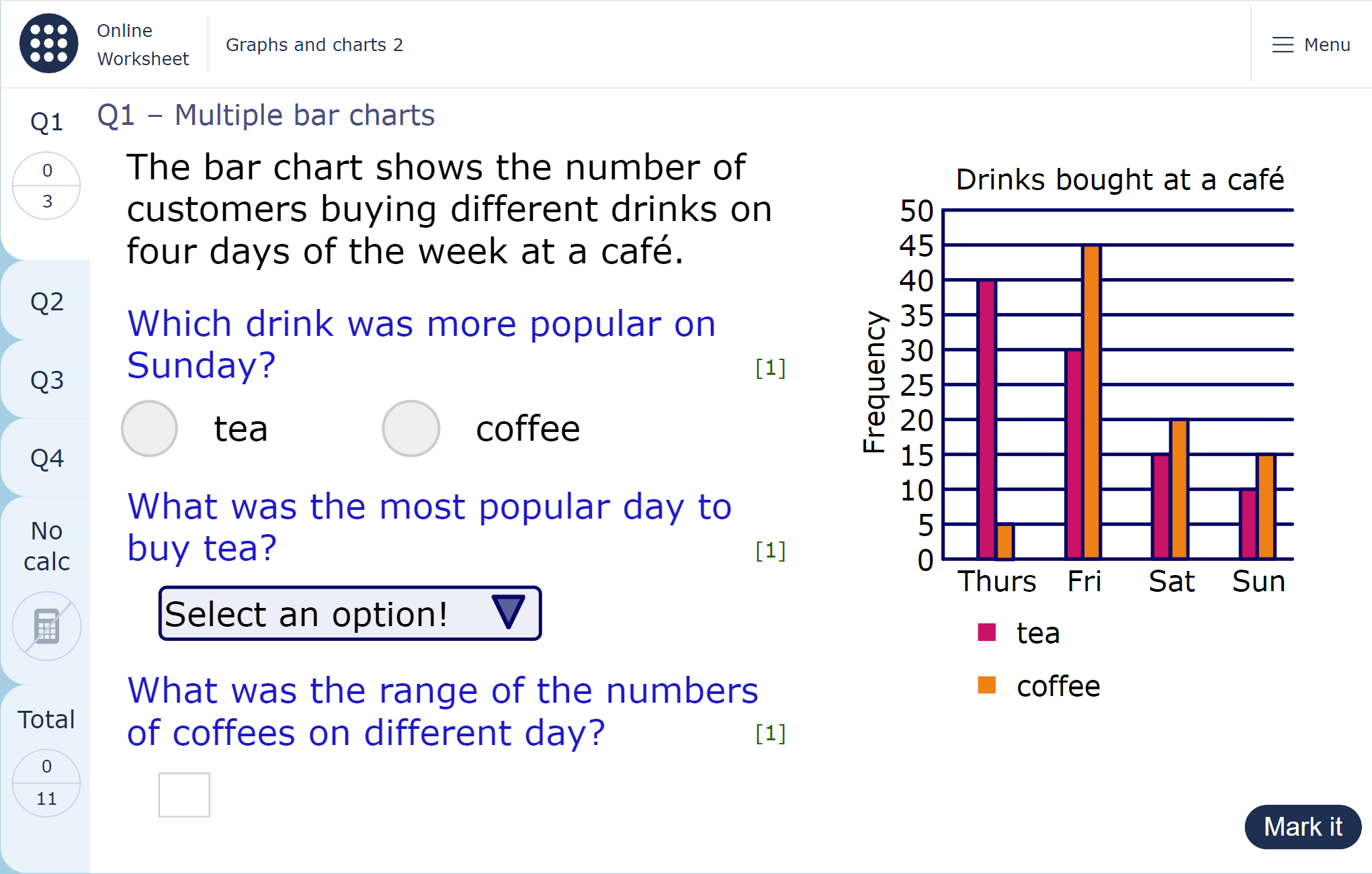 A worksheet page showing a question about multiple bar charts.