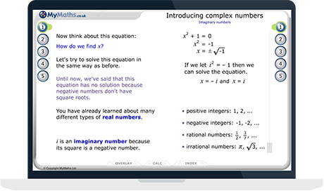 Secondary MyMaths introducing complex numbers lesson sample