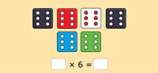 9 colourful dice each showing 6 face up