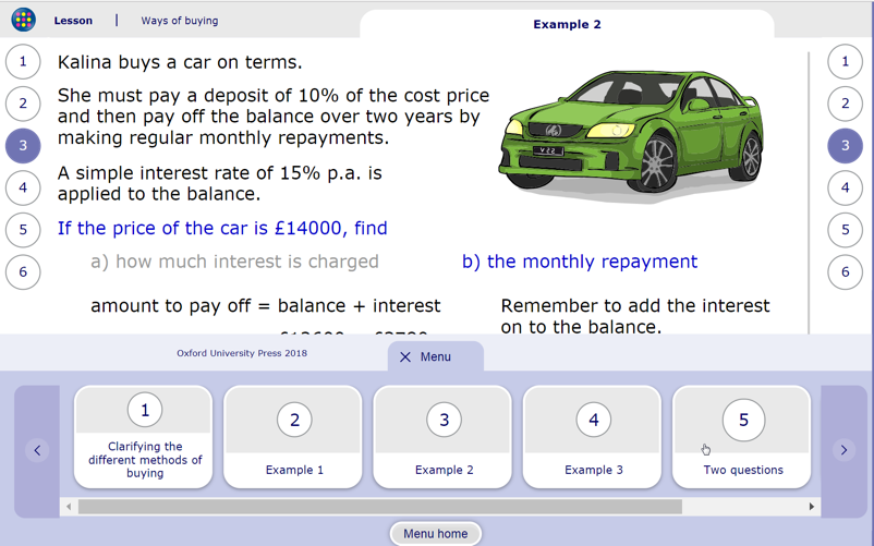 New lesson with menu